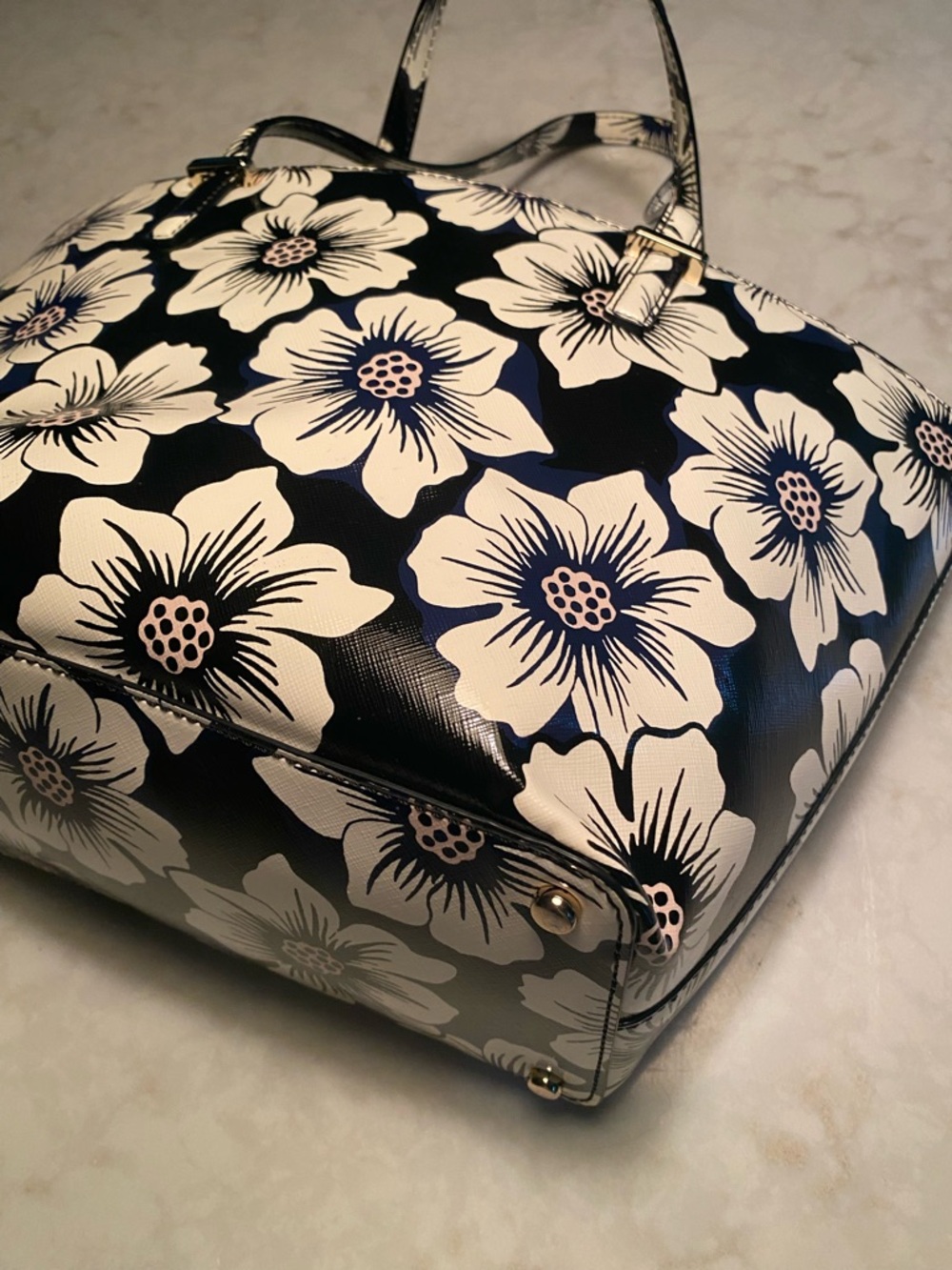 kate spade Black White & Pink Floral Structured Shoulder Tote